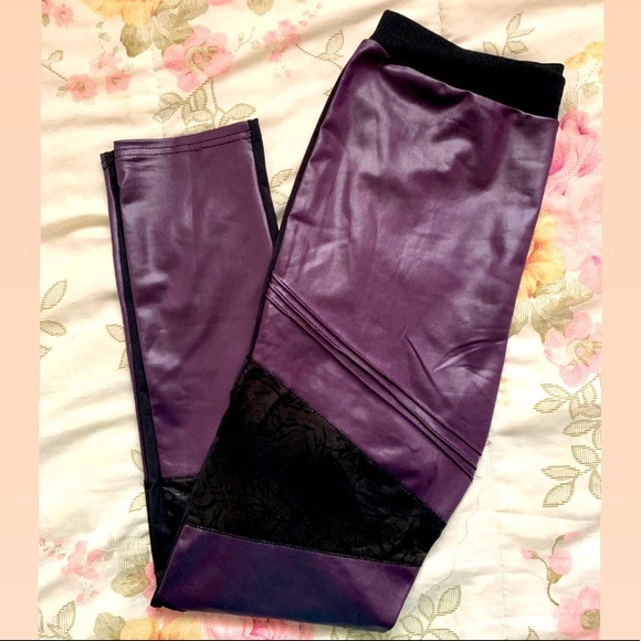 Stylish Purple Faux Leather Leggings - Women’s Medium - Picture 3 of 4